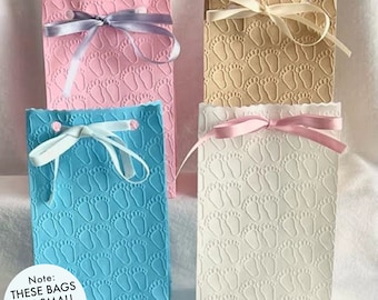 20 Small Baby Feet Bags, Embossed Bags, Baby Shower Favors, Baby Girl, Baby Boy Bag, Twins Baby Shower, Gender Reveal, Ribbon Bag Gifts