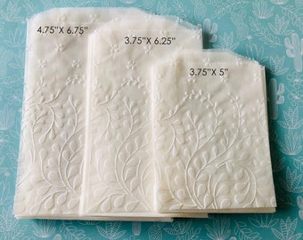 25 Vine Glassine Embossed Bags, Take Home Treat Bags, Candy Bar Bags, Wedding Favors, Engagement Bags, Wax Textured Bags