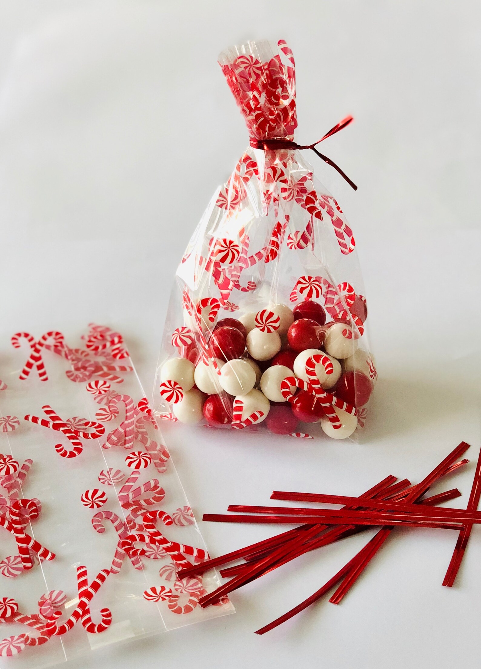 10 Candy Cane Bags Cello Bags Holiday Favor Bags Santa Etsy