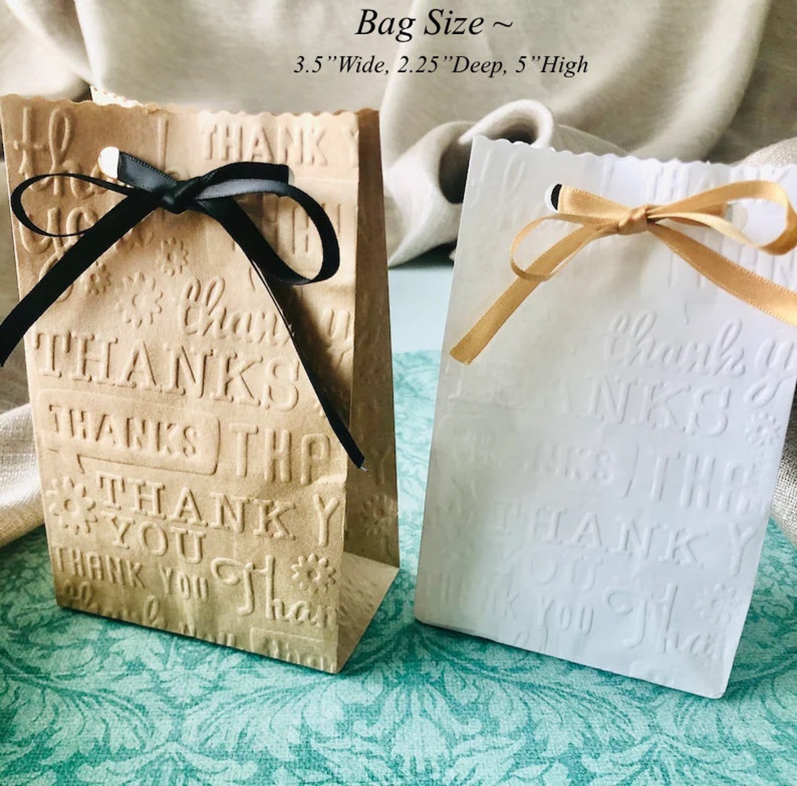 20 Small Thank You Bags Embossed Paper Bags Bridal Shower Etsy