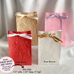 20 Rose Ribbon Bags, Embossed Glassine, Small Paper Favors, Bridal Shower Gifts, Anniversary Bags, Wedding Guest Bag, Cookie Bags, Candy Bag