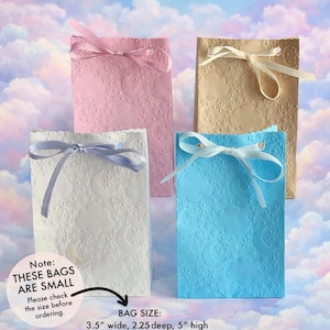 20 Small Star Moon Embossed Favor Bags with Ribbon, Available in 4 Colors