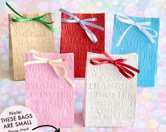 20 Small Thank You Embossed Favor Bags with Ribbon, Available in 5 Colors