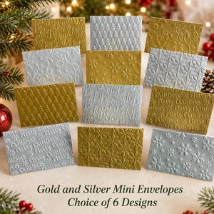 10 Shimmery Mini Gold or Silver Embossed Envelopes, Gift and Business Card Holder, 4” x 2.7”