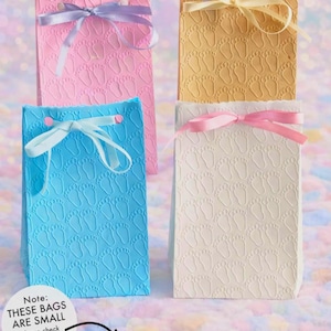 20 Small Baby Feet Embossed Paper Bags with Ribbon for Newborn Celebrations