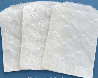 25 Cloud Embossed Glassine Bags, Available in 3 Designs, 3.75” x5”