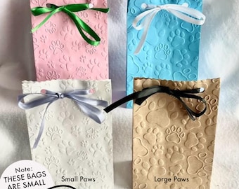 20 Small Paw Print Bags, Embossed Paper Paw Bags, Fancy Doggy Bags, Wedding Guest Favors, Dog Party Bags, Kitty Catnip Bags, Pet Gift Bags