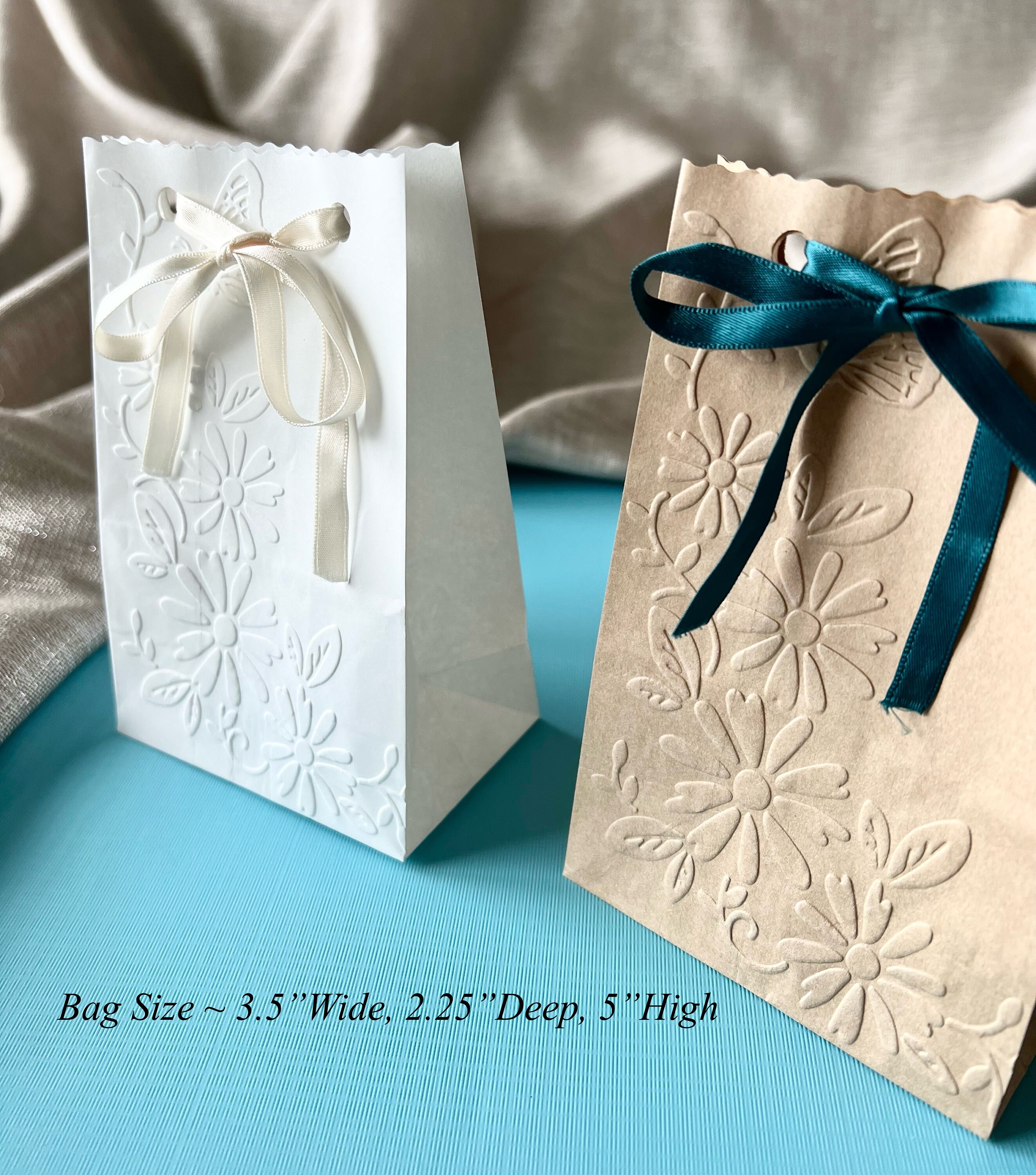 20 Small Floral Embossed Favor Bags White or Kraft Paper Etsy
