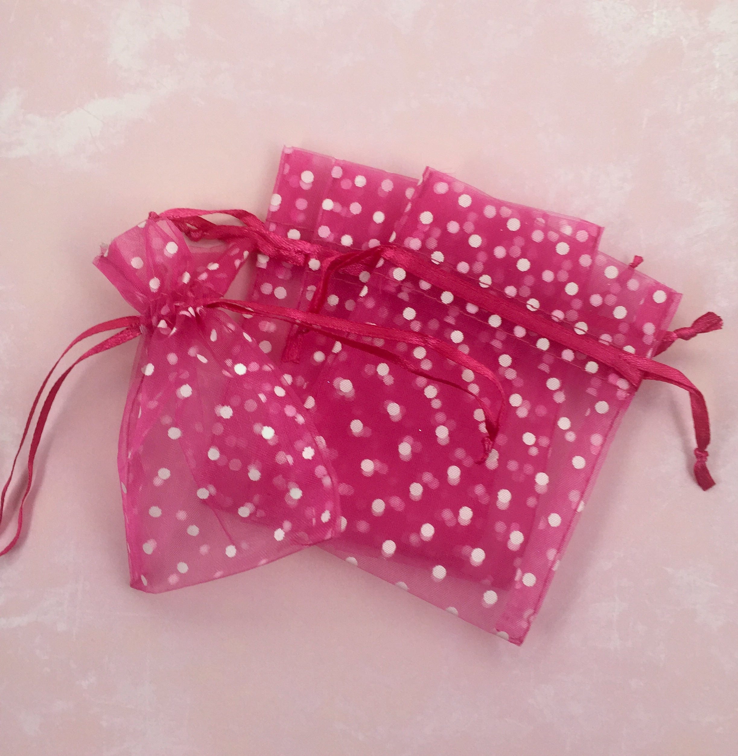 10 Pink Polka Dot Organza Bags Drawstring Birthday Favors Etsy