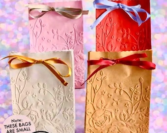 20 Rose Vine Embossed Favor Bags with Ribbon, Available in 4 Colors