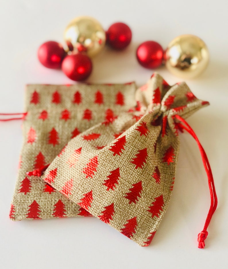 5 Christmas Tree Bags Metallic Red Xmas Trees Burlap Etsy