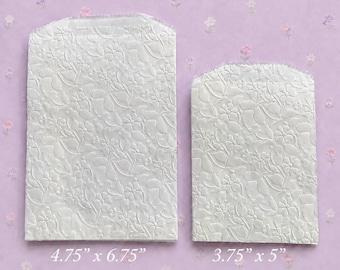 25 Floral Glassine Embossed Bags, Available in 2 Sizes