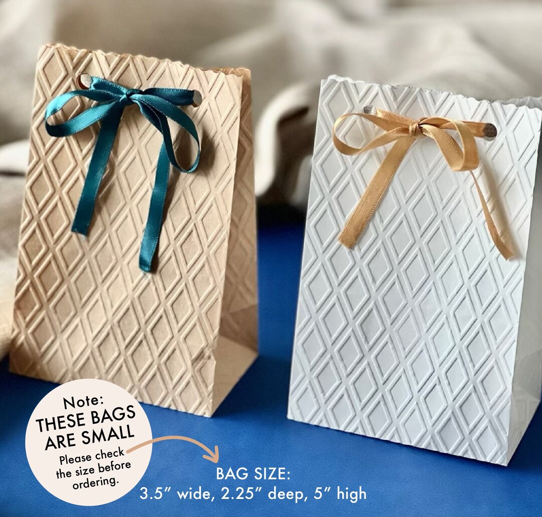 20 Small Diamond Bags Embossed Paper Bags Ribbon Favor Bag Etsy