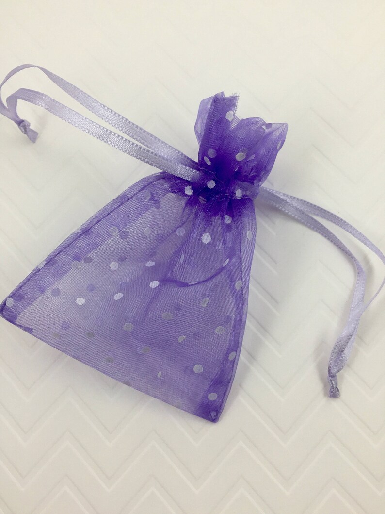 10 Purple Polka Dot Organza Bags Drawstring Bags Birthday Etsy