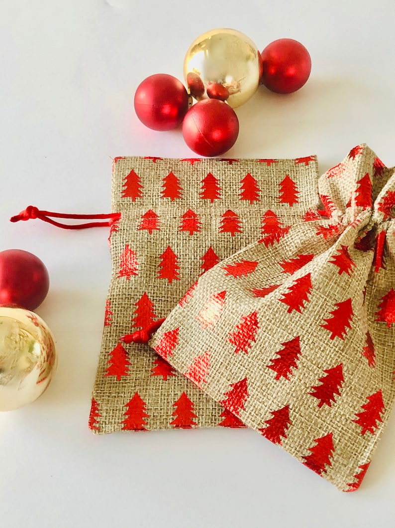 5 Christmas Tree Bags Metallic Red Xmas Trees Burlap Etsy