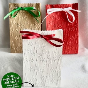 20 Small Tiny Tree Bags, Paper Embossed Bags, Christmas Gift Bags