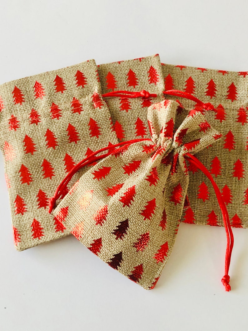 5 Christmas Tree Bags Metallic Red Xmas Trees Burlap Etsy