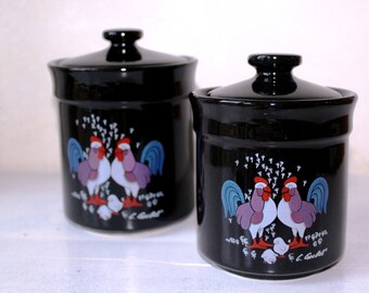 Storage jars set small/large black with chickens