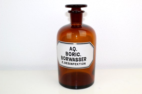 Apothekerflasche | 1 Liter | braun | antik | Aufschrift AQ. BORIC. BORWASSER | vintage