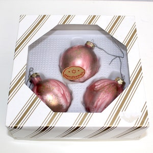 3 Weihnachtsbaumkugel | rosa | gold | Glas | Handbemalt | vintage