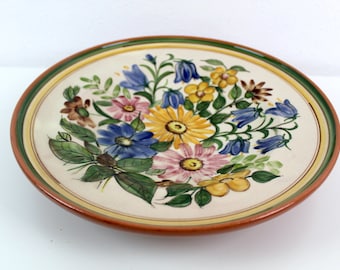 Wall plate | solid ceramic | colorful | with flowers - painting | hand painted | Vintage