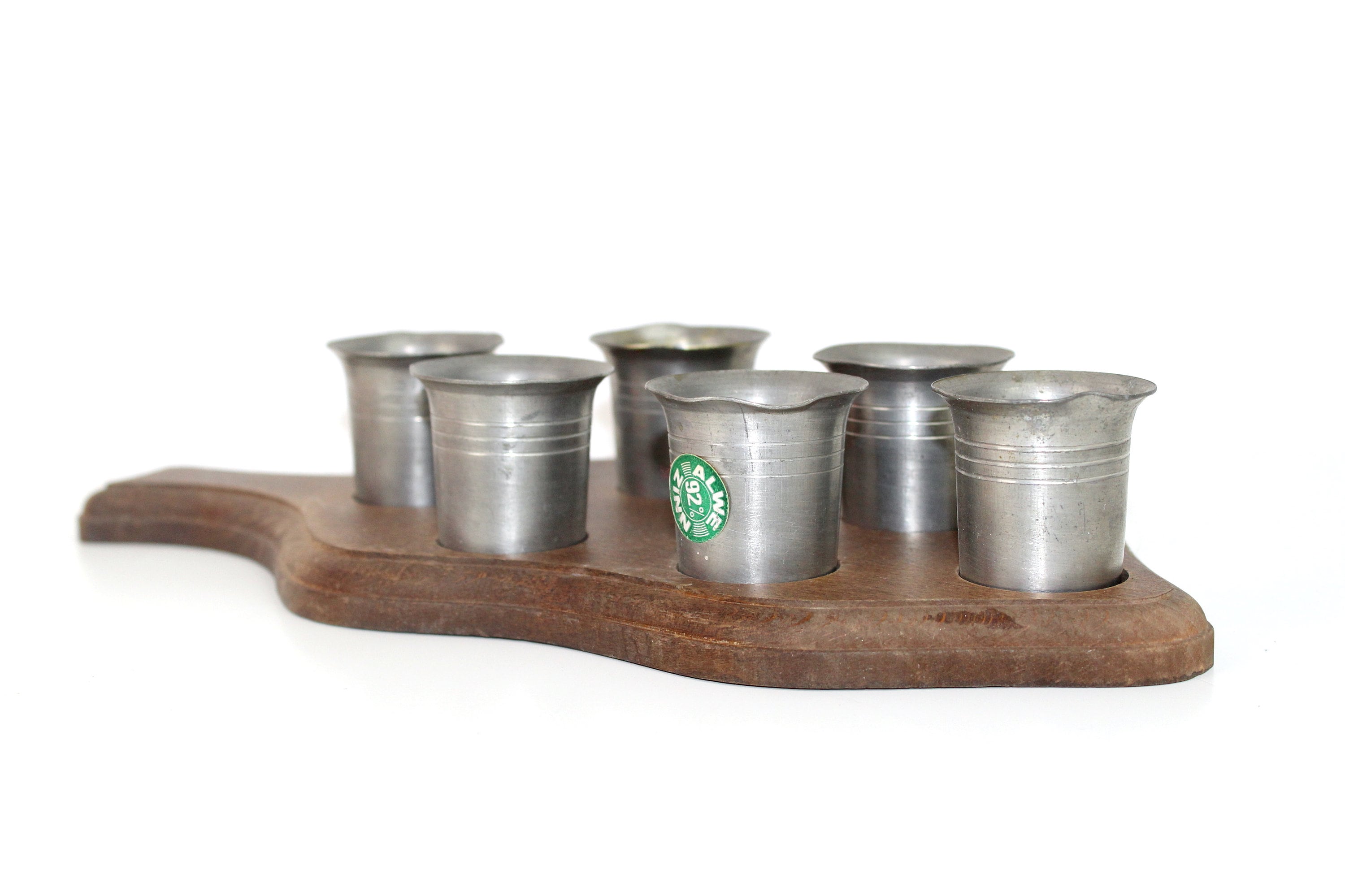 銀製 杯 カップ 6個セット 計252g以上 6 Tin Cups on Wooden Tray | Alwe Zinn | Vintage - Etsy