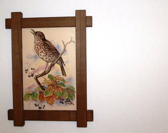 Beautiful vintage picture "bird" -- framed tile