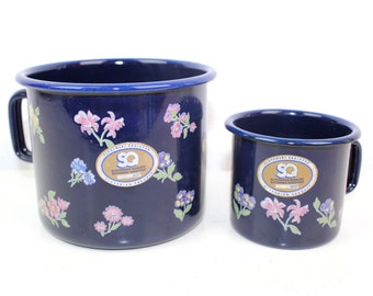 2 pots à lait vintage bleus à fleurs