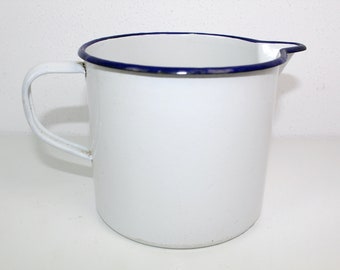 Milk pot | white | blue border | Enamel | 1950 | Vintage