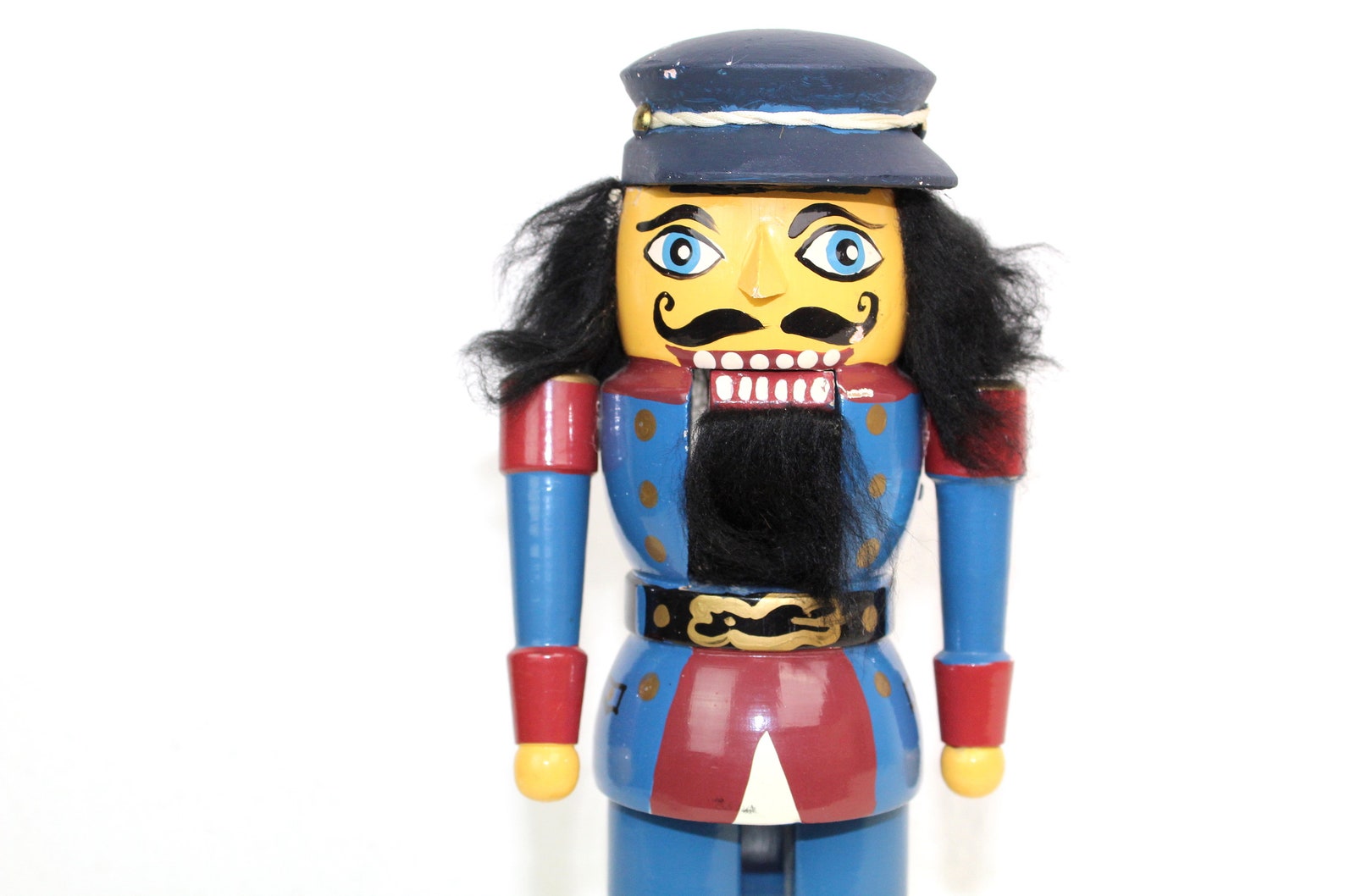 Nutcracker Cap Blue Black Hair Black Beard Wood Vintage Etsy