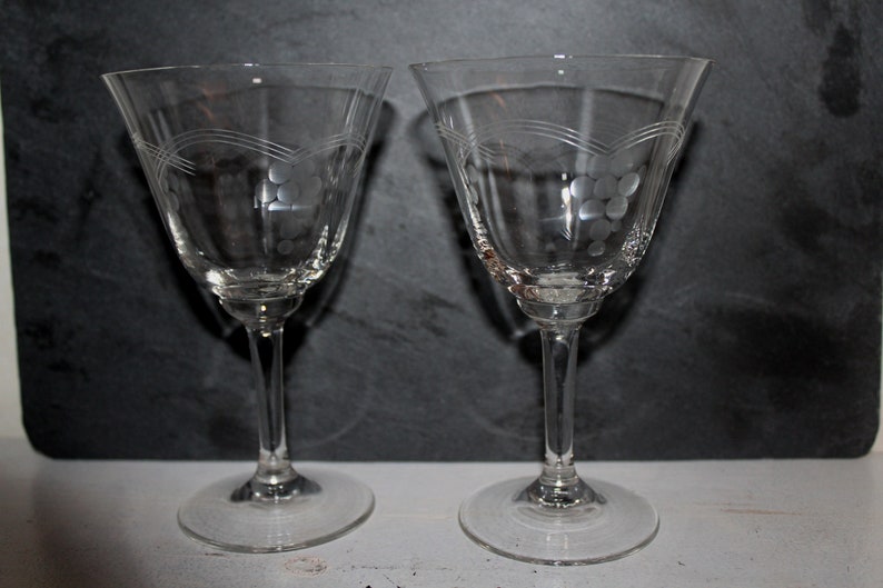 Antique glasses with vine engraving image 1