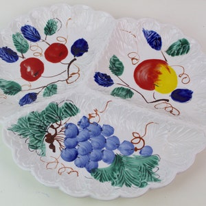 Decorative ceramic plate with fruit painting and subdivision