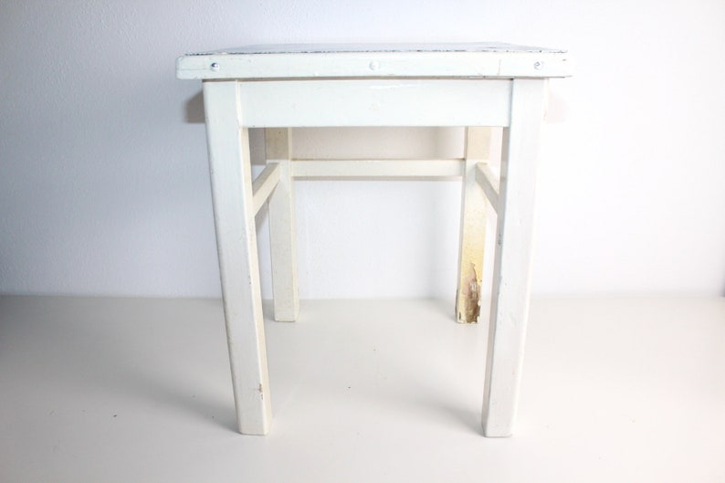 Vintage Stool Shabby White