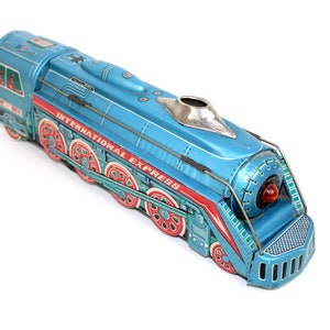 Railways | Train | Tin toys | Blue | International Express | MF - 804 | Vintage