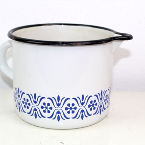 vintage milk pot | white with blue border