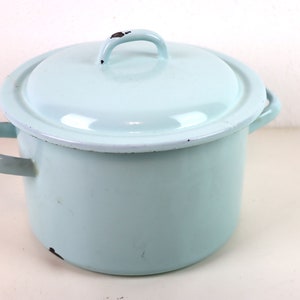 Antique enamel pot in pastel blue