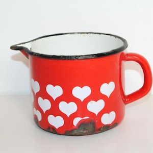 Vintage Milk Pot -- Red with Hearts