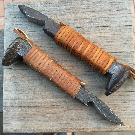 Railroad Spike Bottle Opener w leather-wrapped handle  Etsy