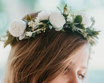 Weißes Blumenmädchen-Accessoire, Blumenmädchen-Stirnband, weißes Hochzeitsaccessoire