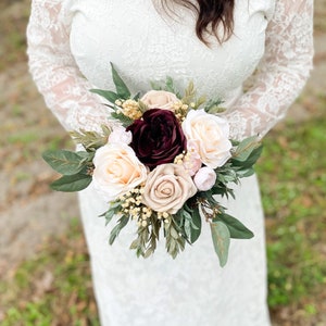 Burgundy, champagne, and ivory bouquet, bridesmaid bouquet, burgundy wedding flowers, winter wedding flowers, burgundy and blush wedding