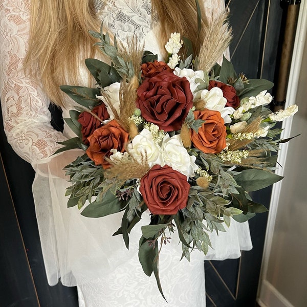 Terracotta and Rust Fall Wedding Wedding, Fall Wedding Bouquet, Pampas Grass , Burnt orange, Gold, Rust, Custom Fall Flowers, Boho