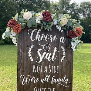 Terracotta and Rust Fall Wedding Sign Swag, Floral Sign Decor, Burnt orange, Gold, Rust, Custom Fall Flowers, Boho