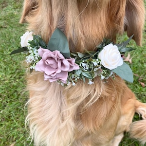 Wedding Dog Collar, Floral ring dog collar, Dusty Rose and Cream dog collar
