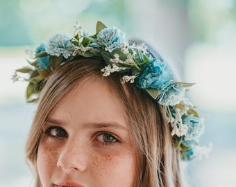 Schieferblaue, staubblaue und weiße Blumenkrone, Blumenmädchen-Accessoire, Blumenmädchen-Haarband