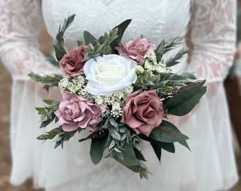 Dusty Rose Flowers, Bridesmaid bouquet, Mauve Wedding Bouquet, Pink Wedding Flowers, Custom Wedding Flowers, Gardenia Corsage
