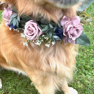 Wedding Dog Collar, Floral ring, Dusty Rose and Navy dog collar, Wedding Pet Wear