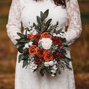 Terracotta and Rust Fall wedding bouquet, Burnt orange, Burgundy, Gold, Rust, Custom Fall Flowers, Boho bouquet