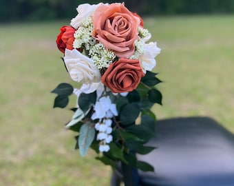 Terracotta and cream Chair decorations for wedding, SET OF 8, aisle decorations, pew flowers for wedding, chair flowers