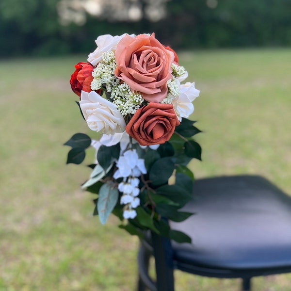 Terracotta and cream Chair decorations for wedding, SET OF 8, aisle decorations, pew flowers for wedding, chair flowers