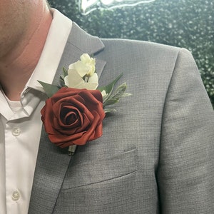 Rust rose Boutonnière, burnt orange boutonnière, fall Men’s wedding flower